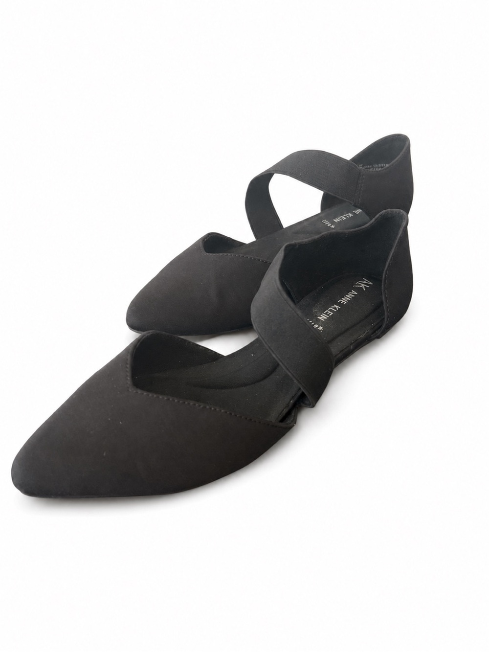 Anne Klein iFlex Black Pointed Toe Cross Strap Flats Women’s 7.5M